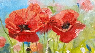 Painting poppy flowers in oil