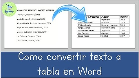 Como convertir texto a tabla en Word