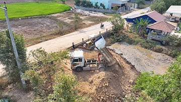 End Project  - Incredible Dump Truck filling Pond with Super Dozer KOMATSU D20 Moving Soil