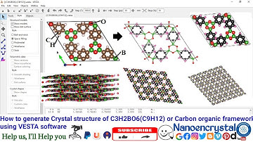 To generate Crystal structure of C3H2BO6(C9H12) or Carbon organic framework using VESTA software