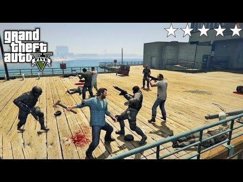 GTA 5 - Franklin, Lamar, Michael, Trevor and Chef's FIVE STAR ESCAPE From DEL PERRO PIER