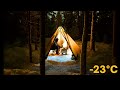 Solo hot tent winter camping  cold camping  wilderness camping survival  camping in winter storm