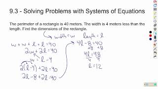 Math 10C - Systems of Equations Lesson 4 - Word Problems