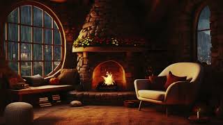 Cozy Fireplace Sounds in a Rainy Village House