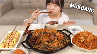 Cooking Mukbang :) Dried pollack and dried radish stem braised (🔪recipe), spicy glass noodles.