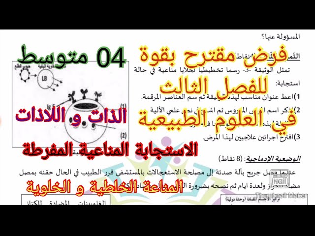 فرض الفصل الثالث في العلوم الطبيعية السنة الرابعة متوسط 2022