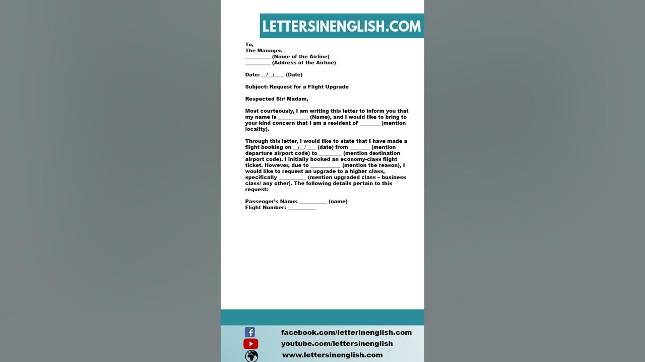 Request Letter for Flight Upgrade Sample Letter Requesting Airlines for a Flight Upgrade YouTube