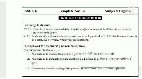Bridge Course Subject-English Class-6th Template no-12 & no-13