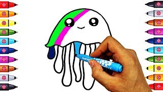 How to Draw Cute Jellyfish Sea Animals Coloring Page, Learn Colors for Kids How to Draw Cute Jellyfish Sea Animals Coloring Page, Learn Colors for Kids