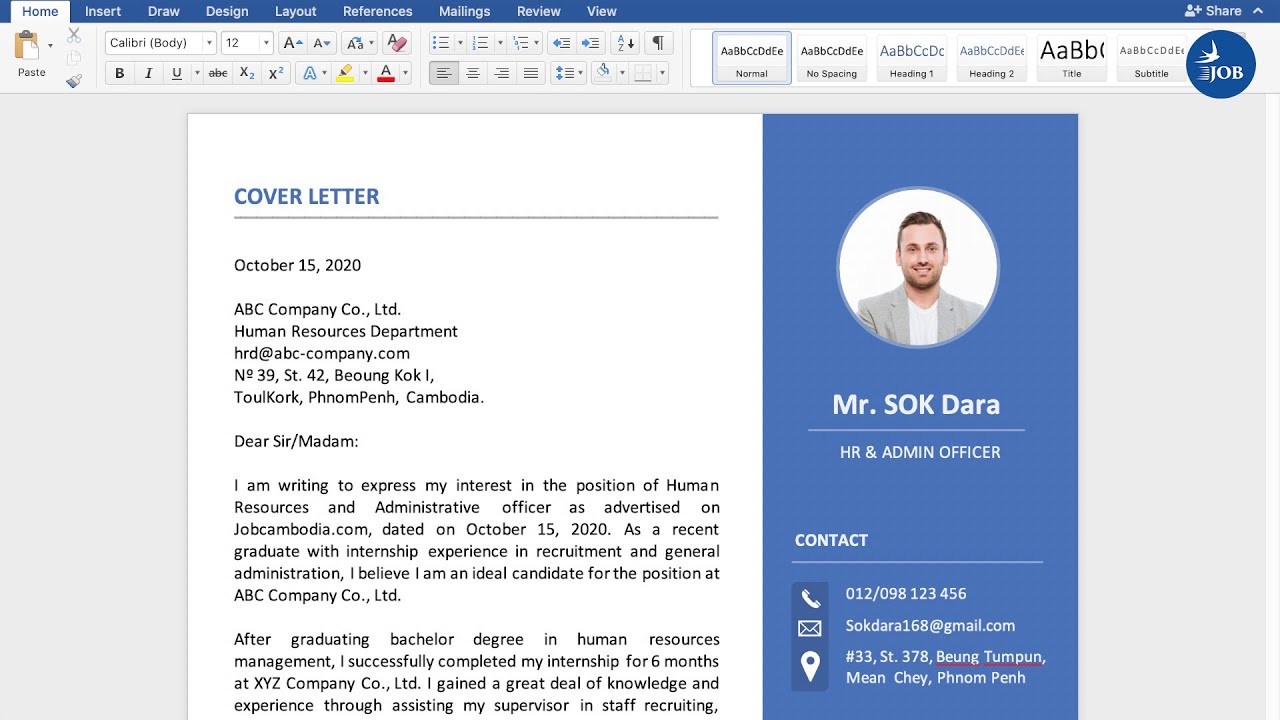 cover letter khmer