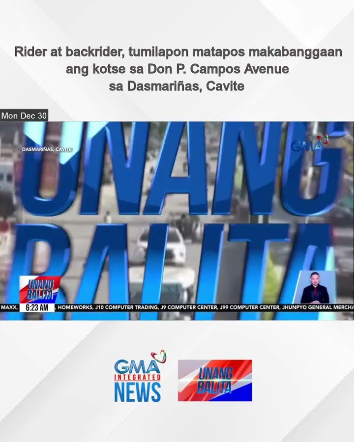 Rider at backrider, tumilapon matapos makabanggaan ang kotse sa Don P. Campos... | Unang Balita