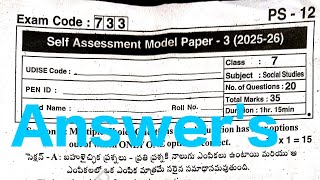 7th class Social🔑 Self Assessment -3 (FA-3)Real Key Answers 2025-26 || Self Assessment Model Paper 3