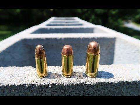 9mm vs .40 Cal vs .45 ACP - Cinder Block Test