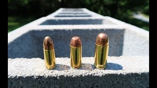 9mm vs .40 Cal vs .45 ACP  Cinder Block Test