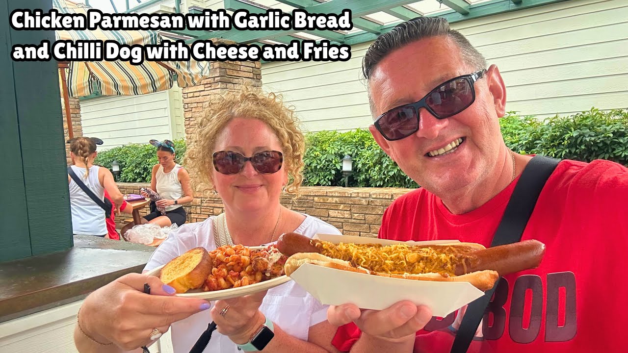 Chicken Parmesan with Garlic Bread and Chilli Dog with Cheese and Fries