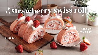 Strawberry Swiss Roll Cake  baking recipe