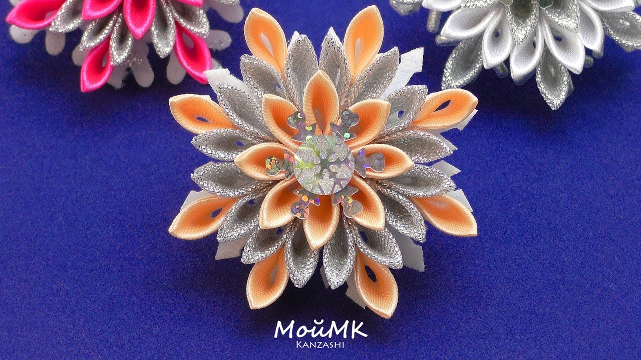 Простые снежинки из лент канзаши МК DIY Simple Snowflake Hairclip МойМК