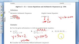 Algebra 2 - 3.1 - Linear Equations and Arithmetic Sequences