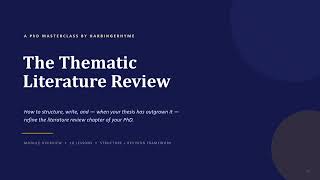 PhD Masterclass in Thematic Literature Review