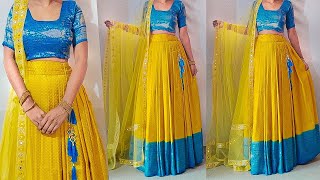 Convert Saree into Lehenga | Lehenga skirt cutting stitching | princess cut blouse cutting stitching screenshot 5