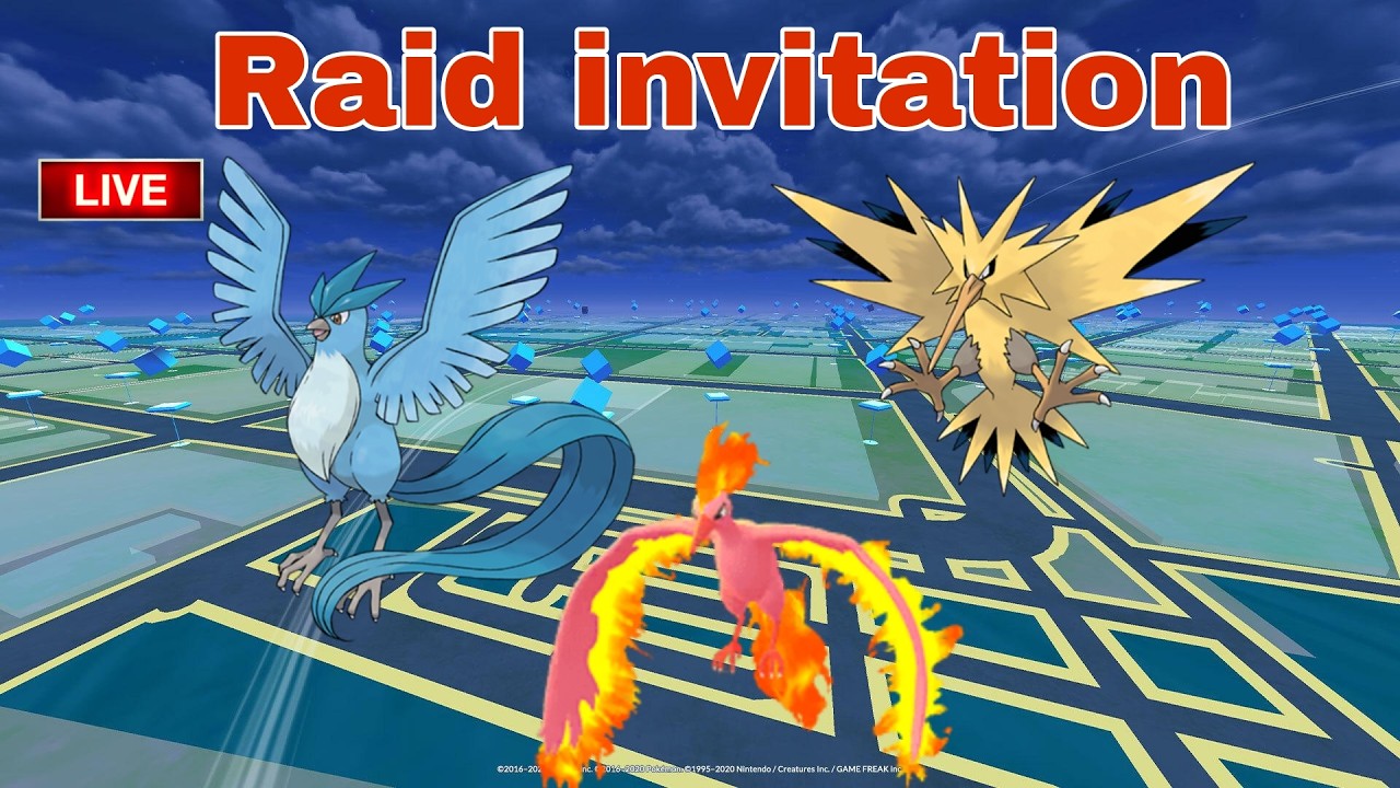 🔴Live moltres , Zepdos & Articuno Raid  invitation by  #raj4t5   in  #pokemon go