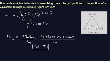 How much work has to be done in assembling three  charged particles at the vertices of an..