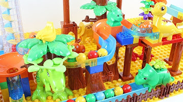 Marble Run Race ASMR ☆ Satisfying Building Block Coaster & Dinosaurs and Animal Zoo Course #55