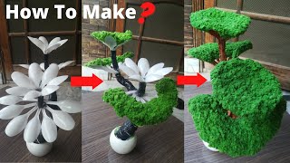 How to make a bonsai using paper and spoons, Making tree at home, How to recycle waste, bonsai craft