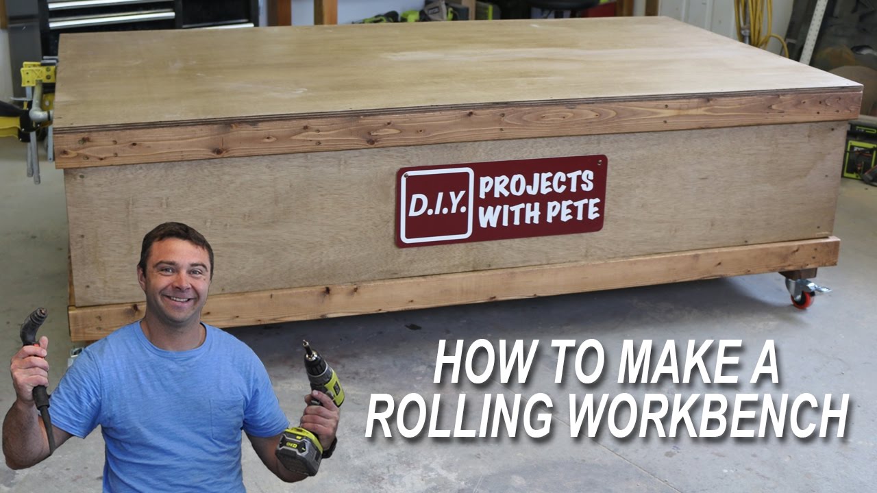 Build this workbench with a large flat surface and wheels ...