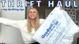 MASSIVE TRY ON THRIFT HAUL + my thrifting tips that are *actually* useful