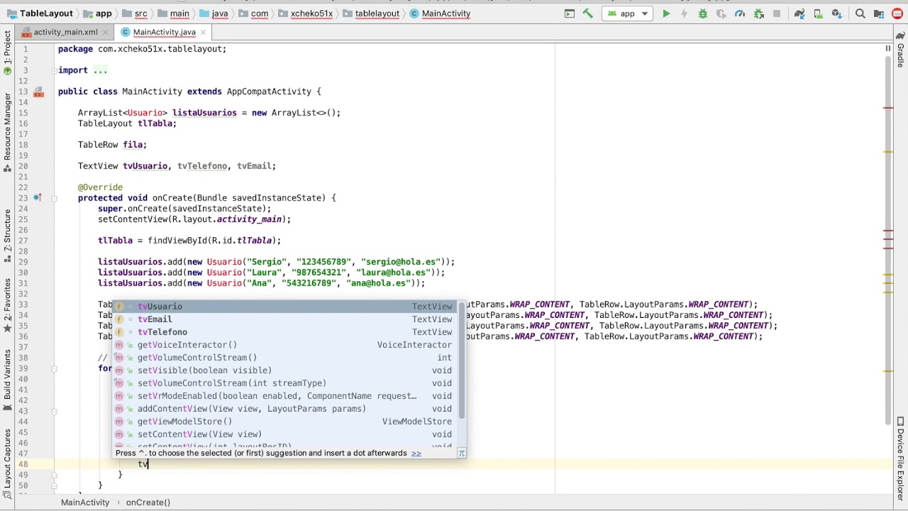 Uso TableLayout en Android Studio - YouTube