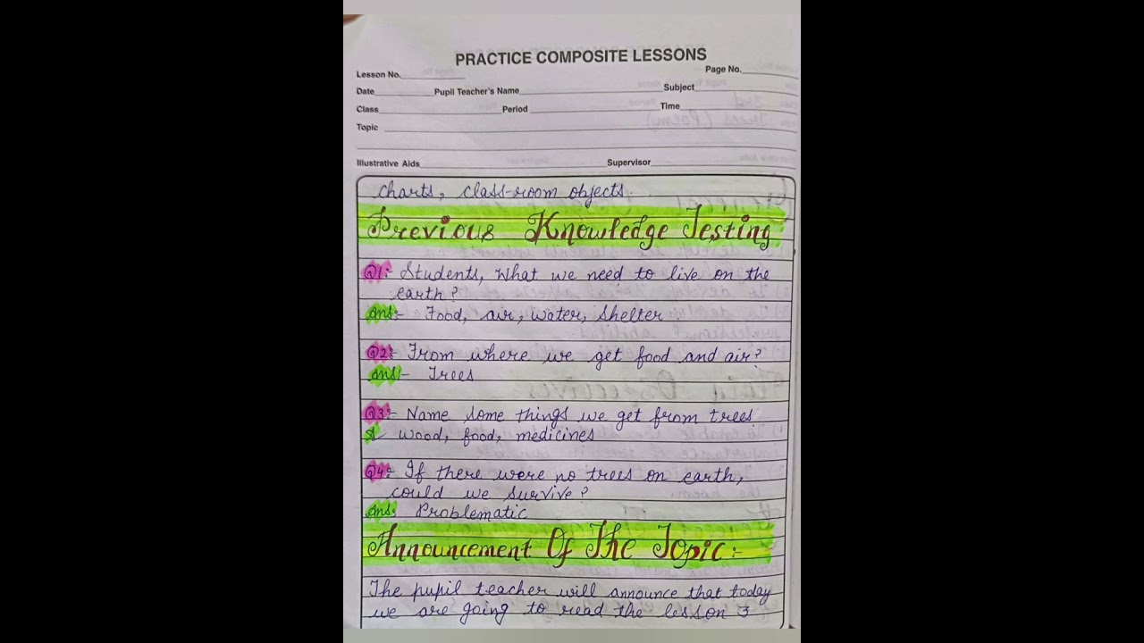 Lesson Plan of English for class 3rd.         Topic : Trees ( Poem )