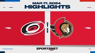 NHL Highlights | Hurricanes vs. Senators - March 17, 2024