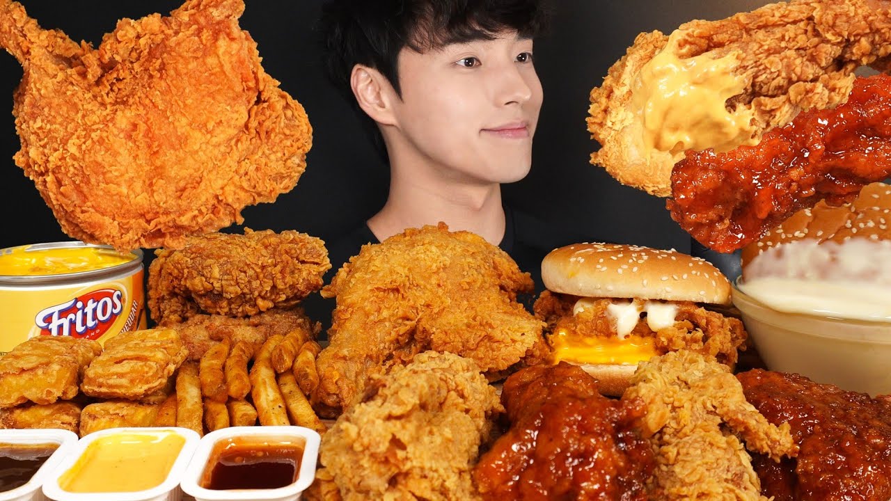 ASMR MUKBANG KFC FRIED CHICKEN & BURGER & FRENCH FRIES & CHICKEN NUGGETS! KFC MUKBANG