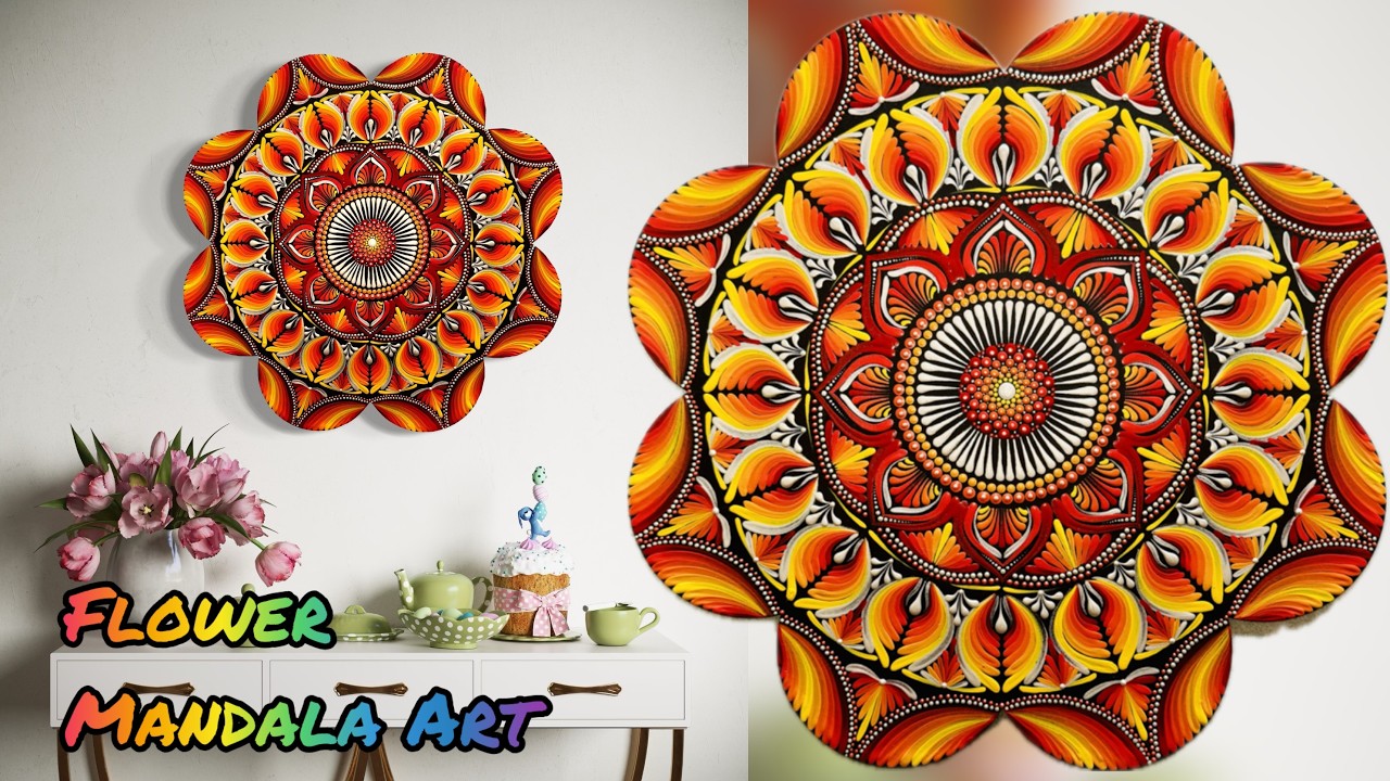 アンドレ・マルガ　アールデコ　油彩『ふくろう』André Margat Create STUNNING Dot Mandala Art with Red Orange and Yellow - YouTube