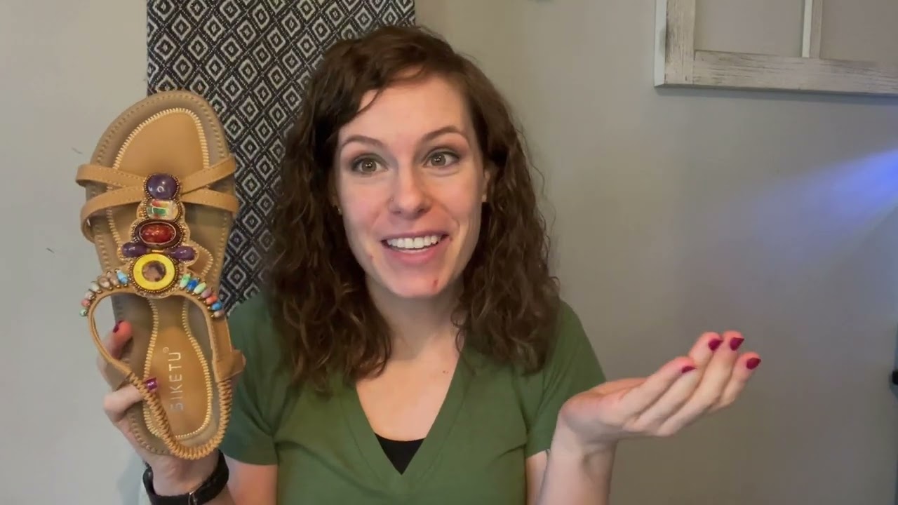 Review of SHIBEVER Women's Sandals Bohemia Summer Beach Flats Beaded Ankle Strappy Sandal