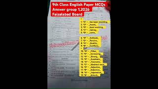 BISE Fsd 9th Class English Paper MCQs Answer today Group 1, 2026 #bisefaisalabad #mcqs #fsdboard