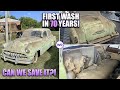 Disaster barnyard find  first wash in 70 years  abandoned desoto  car detailing restoration