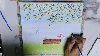 봄이 오는 호수 그리기 , 초보자 아크릴화 / Lake in Spring , Acrylic painting