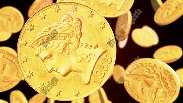 Abstract CGI motion graphics with flying coins