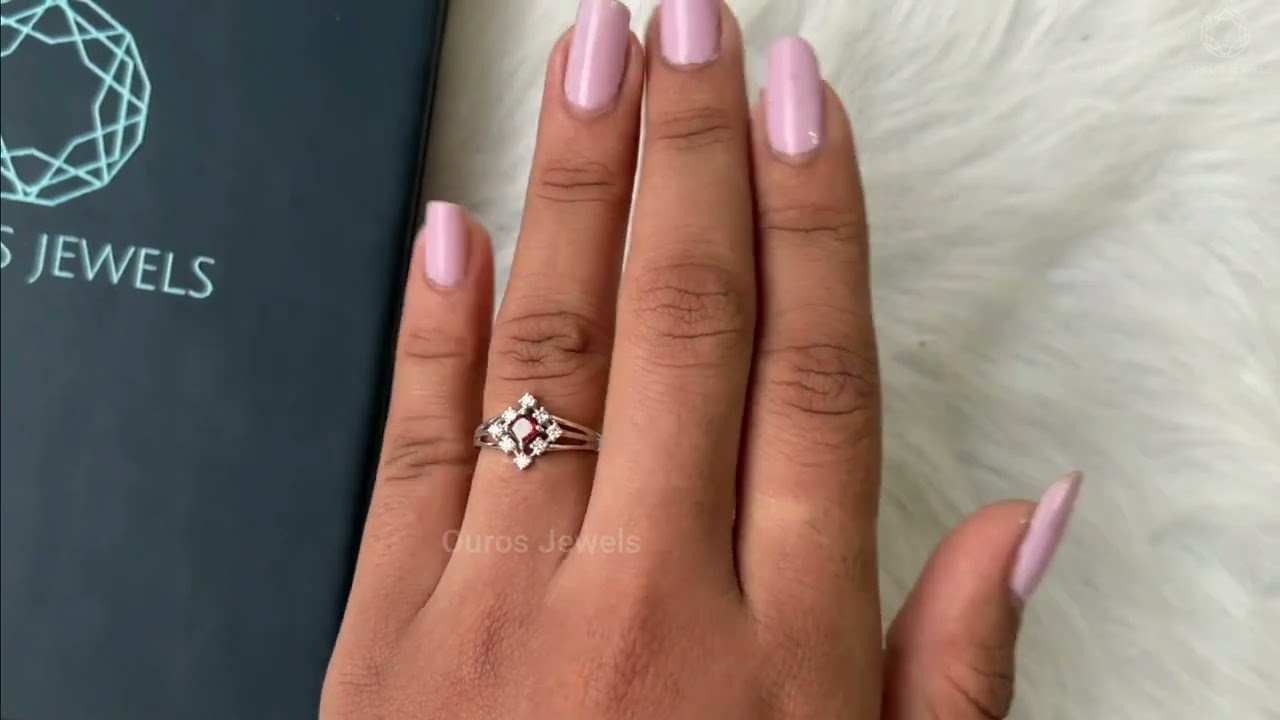 Red Princess Cut  Diamond Ring | Fancy Color Halo  Ring | Engagement  Rings 