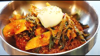 의정부 열무비빔국수,비빔냉면 / Spicy Buckwheat Noodles / Spicy Noodles with Radish Kimchi , Korean Food