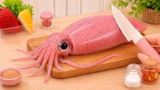 Mini Cooking Step by Step 🦑 Let's Make Garlic Chili Squid Ink Seafood Noodles | Clover Mini Kitchen