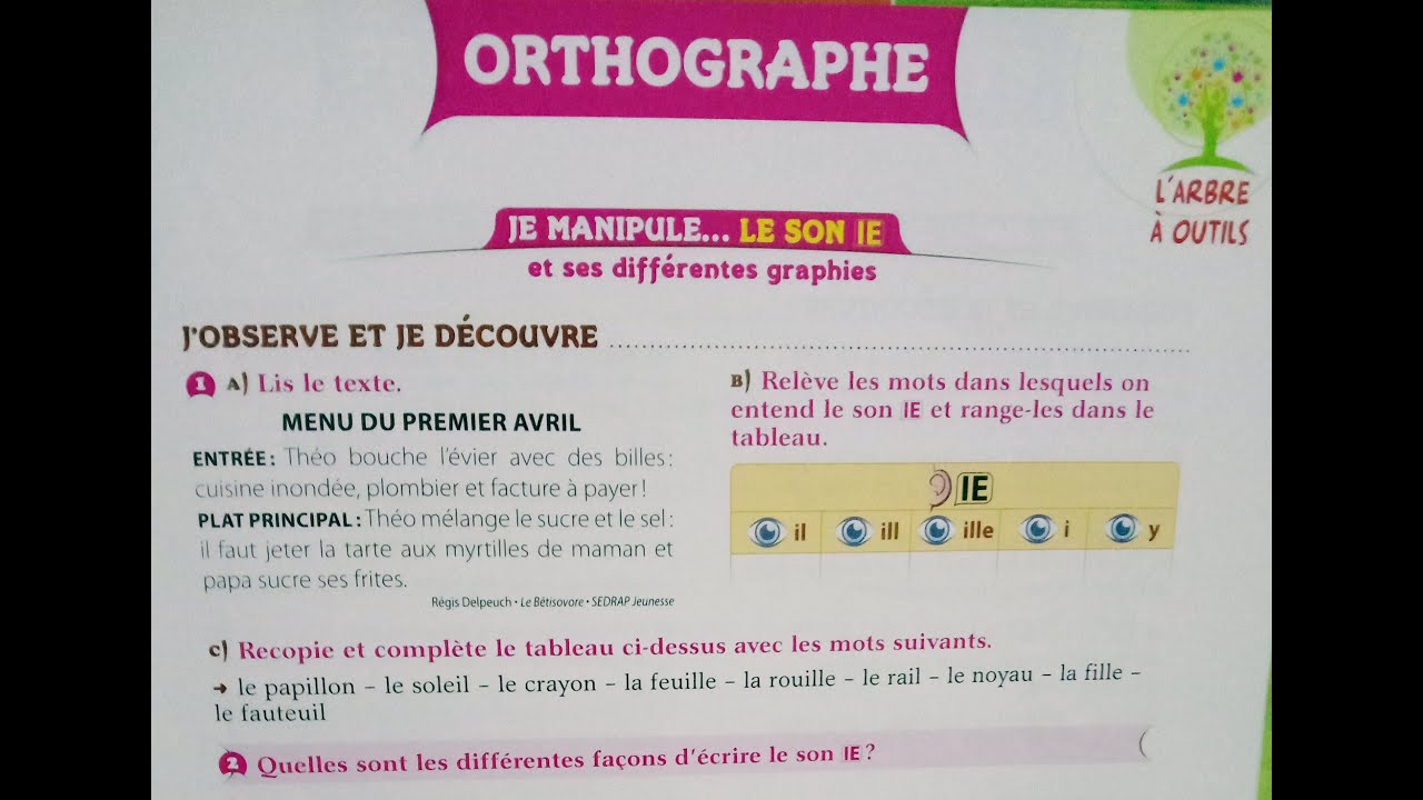Orthographe Le Son Ie P53 U3 Arbre Aux Mots Ce1 Youtube