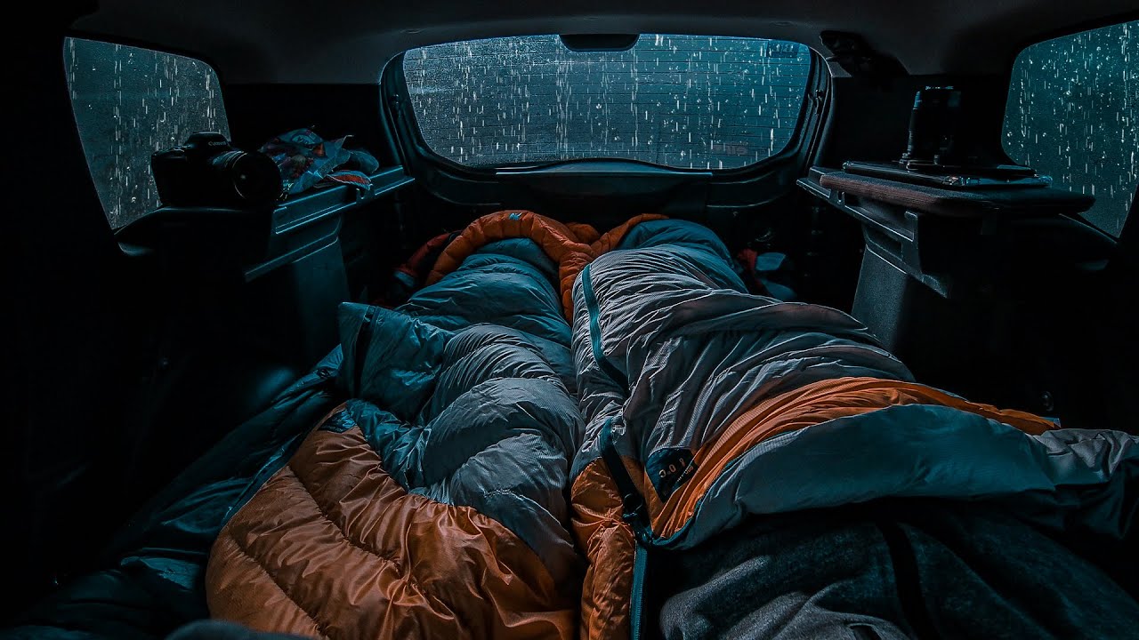 🔴10 Hours ASMR 😴 Overnight in the car during heavy rain and thunderstorms to rest and sleep