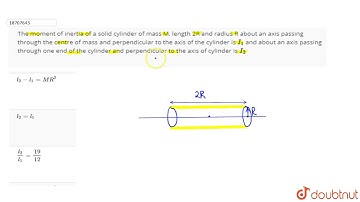 The moment of inertia of a solid cylinder of mass M, length 2R and radius R about an axis passin...