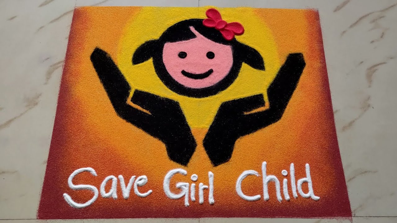 SAVE GIRL CHILD” Rangoli Art || बेटी बचाओ रंगोली ...