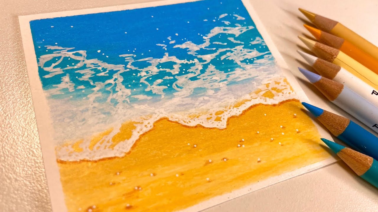 색연필로 바다 일러스트 풍경화 그리기 ✨ 색연필 그림 강좌 - 부드러운 채색 방법ㅣDrawing beach with prismacolor very easy
