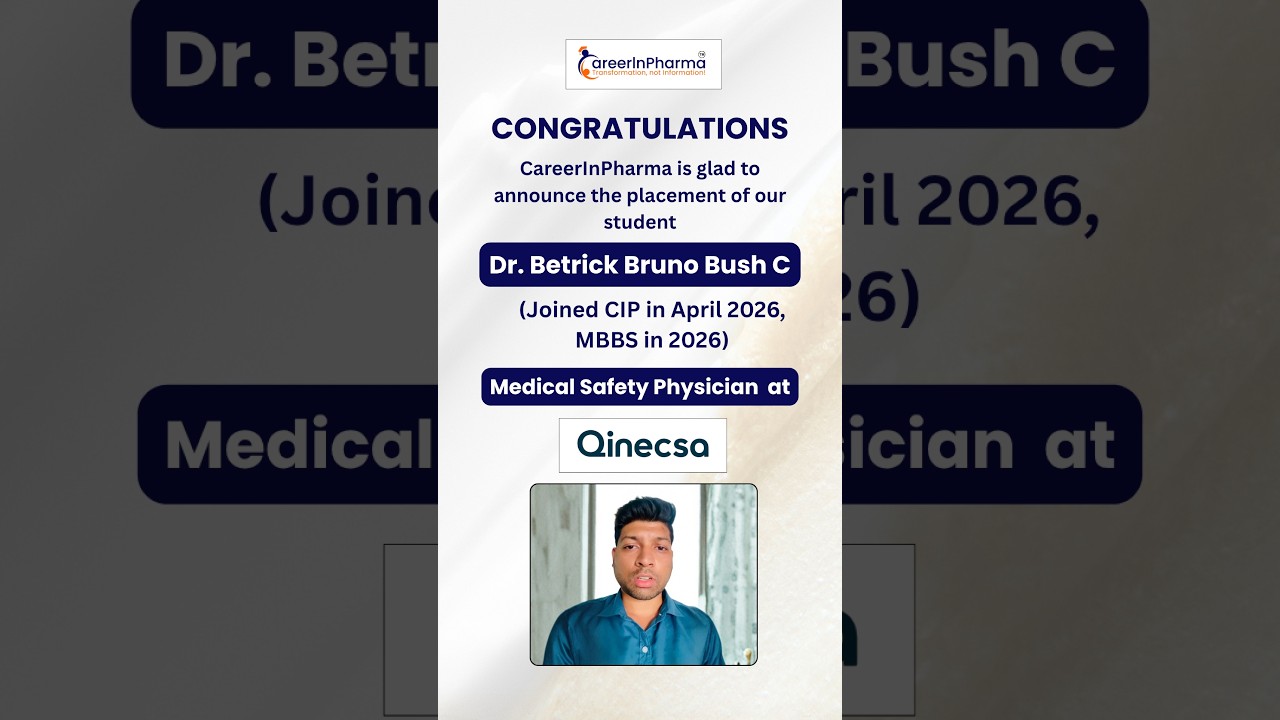 To Contact Us - https://links.careerinpharma.com/inquiry
For further information click here - https://links.careerinpharma.com/profile

 MBBS to Medical Safety Physician!

Congratulations to Dr. Betrick Bruno Bush C on  securing a role as a Medical Safety Physician at Qinecsa! 👏

A great example of how MBBS professionals can build rewarding careers beyond traditional clinical practice. 🚀

At CareerInPharma, we’re proud to support healthcare professionals in transforming their careers and exploring opportunities in the pharma industry.

💙 Your medical degree can open more doors than you think.

Dr. Brunel shares his journey from MBBS to becoming a Medical Safety Physician. See how he secured a role in the industry.

Dr. Brunel explains how completing an advanced PG in Clinical Research and Pharmacovigilance helped him pivot his career. He credits the guidance from the Career in Pharma team for improving his industry knowledge, which was essential for landing his new position.

This success story highlights the potential for doctors to explore rewarding paths beyond traditional clinical practice. If you are looking to enter the pharma industry, this video outlines the practical steps and support available to make that transition after finishing your MBBS career.

Subscribe for weekly career breakdowns in the pharmaceutical sector and share your thoughts in the comments below.

#CareerInPharma #MedicalSafetyPhysician #MBBS #PharmaCareers #NonClinicalCareers #MedicalSafety #Pharmacovigilance #CareerTransformation #YouTubeShorts #PharmaJobs