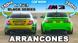 750hp AMG C63 Black Series vs 700hp BMW M3: ¡ARRANCONES 1\/4, 1\/2 y 1-MILLA!